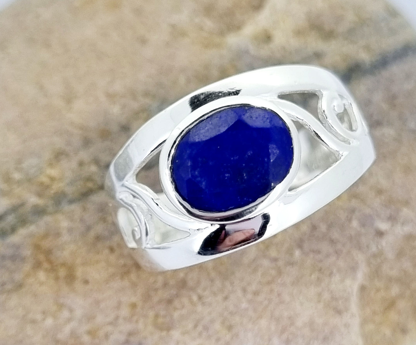 Lapis Lazuli Sterling Silver Ring Speckled With The Suncatcher Gem Pyrite.  Lapis Jewellery Was Worn By The  'Goddess of Love'.