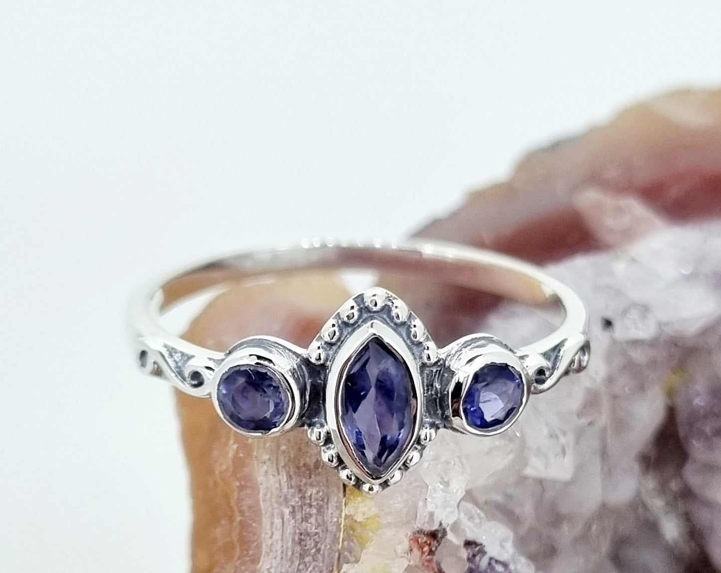 Iolite (Water Sapphire) 925 Sterling Silver Pressed Band Petite Ring