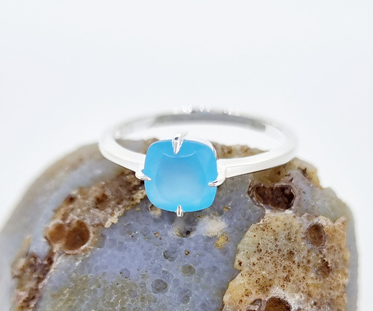 Aqua Blue Chalcedony 'The Speakers Stone' Sterling Silver Petite Ring