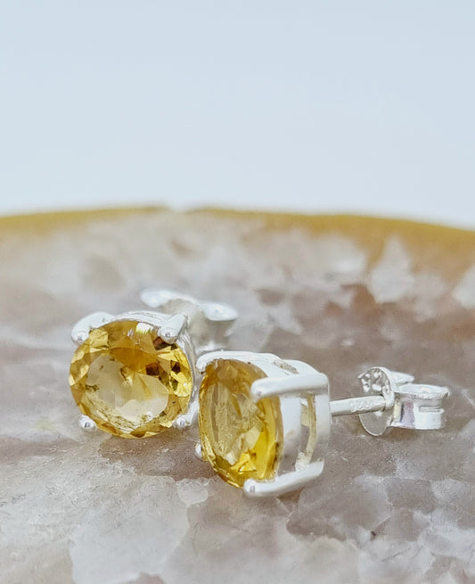 Citrine gemstone studs set in sterling silver are absolutely vibrant!
